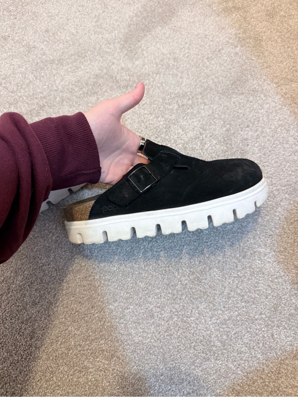 Birkenstock Black Suede Slip-On Lug Sole Mule